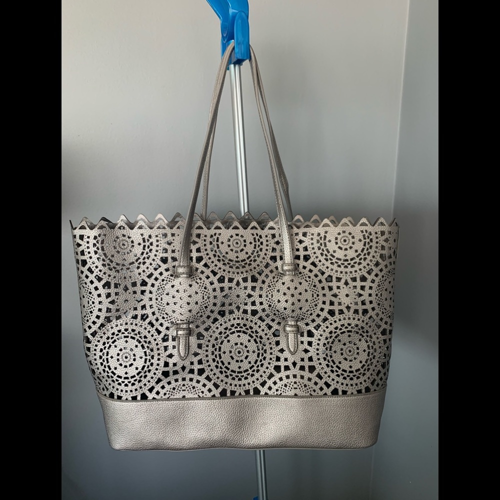 Shiraleah Pewter faux leather cut out tote